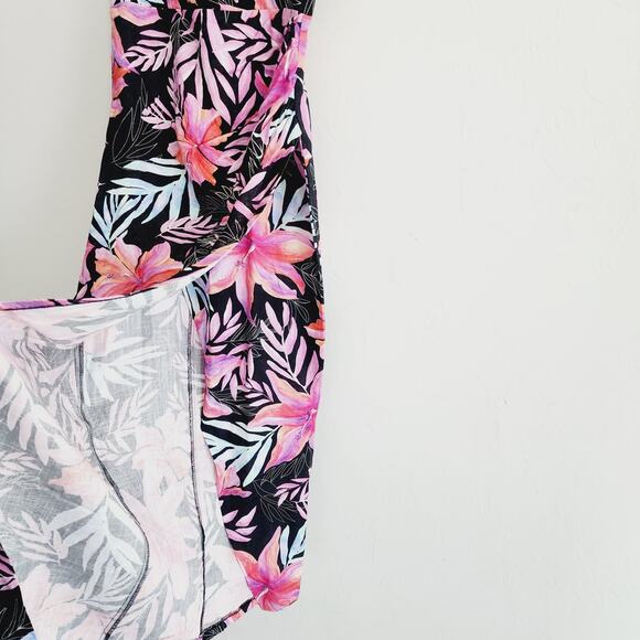 Zara Tropical Floral Print Corset Style Maxi / Midi Dress Side Slit Size Medium - Picture 7 of 11